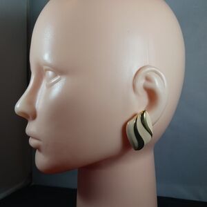 Vintage Monet Gold Tone Cream Anamel Earrings